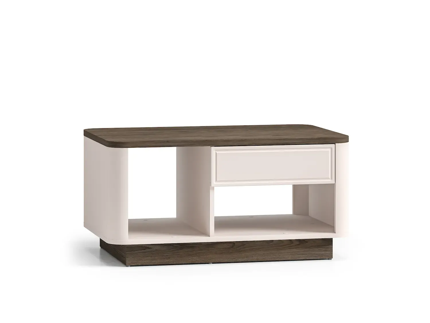 Stolik kawowy z szufladą i półką VILAVIO 06 dąb windmill cashmere cokół