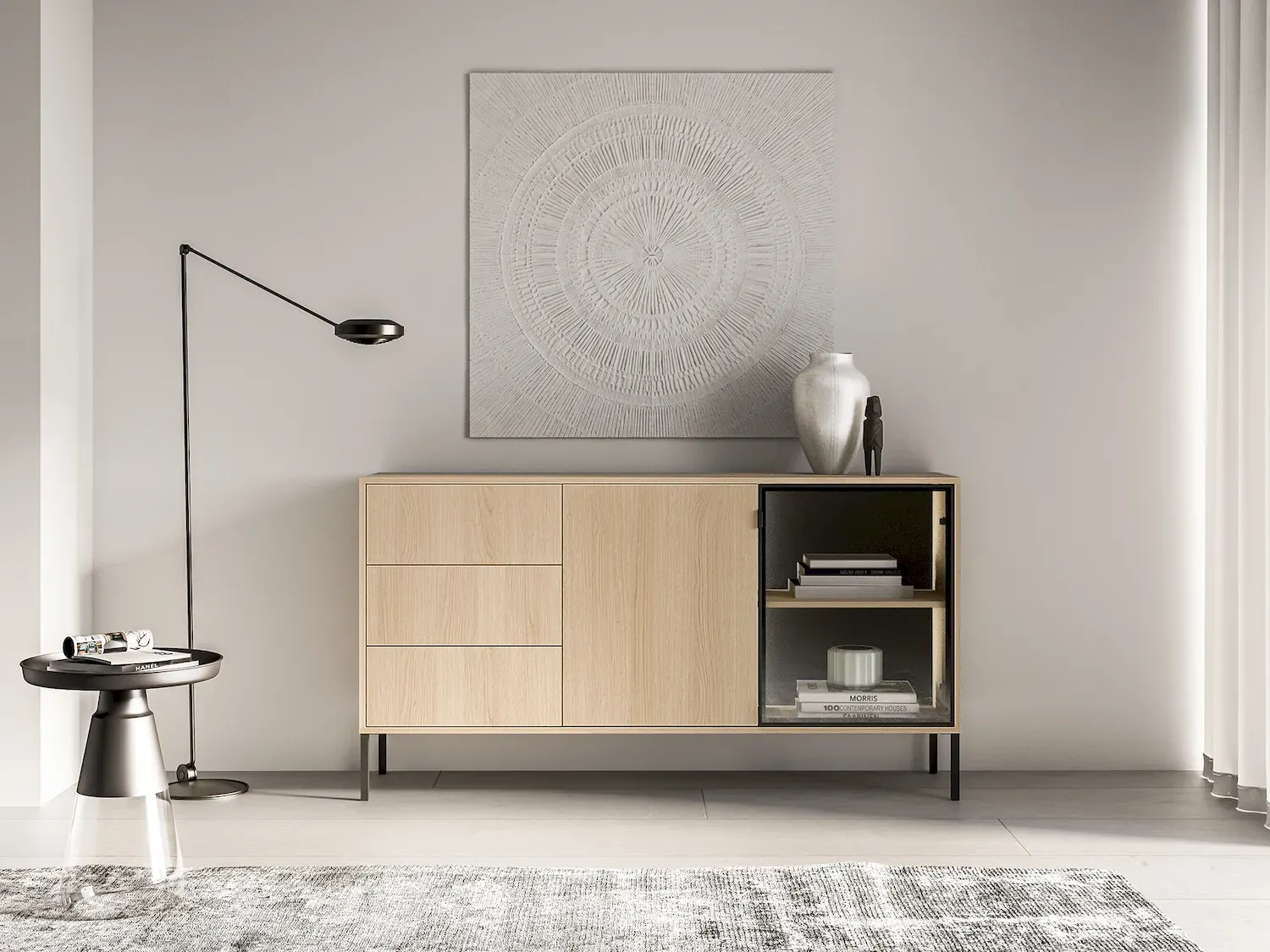 Komoda 2-drzwiowa z 3 szufladami BARNEE 02 oświetlenie LED dąb lindberg - 1BARN02-001