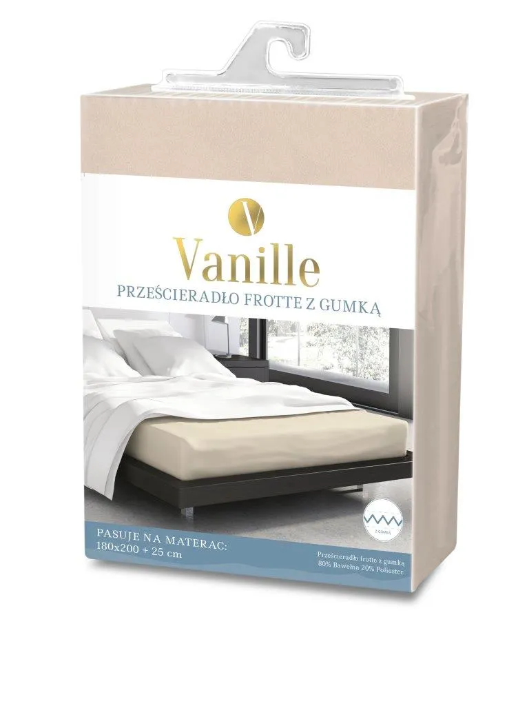 Prześcieradło frotte z gumką VANILLE 180X200+25 bawełna 80% beżowe - FARO_20540