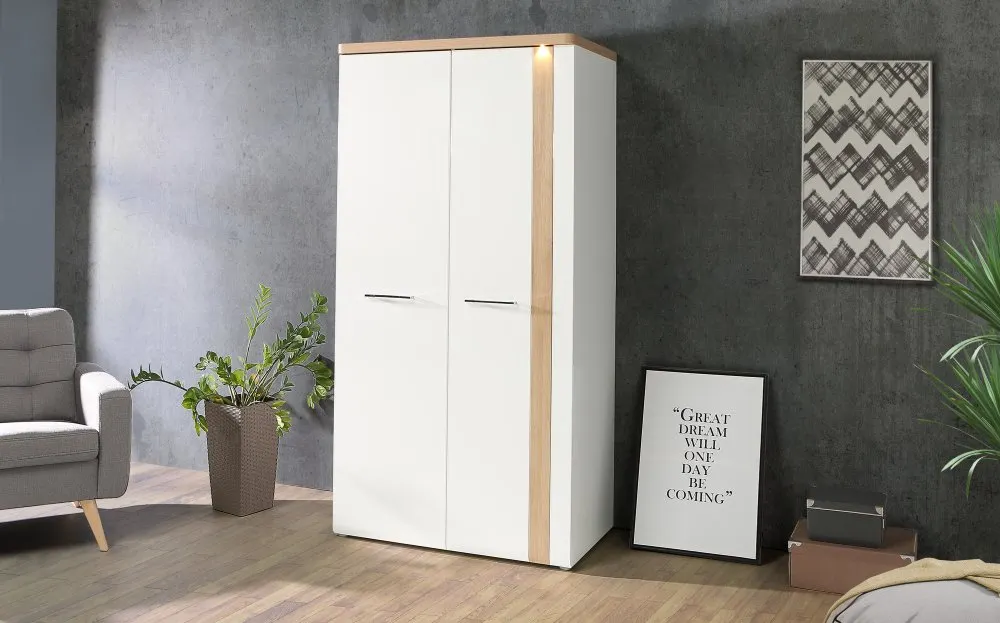 Szafa 2-drzwiowa TULUZA drążek półki 196x85 dąb artisan biała - TUZS821B-C843