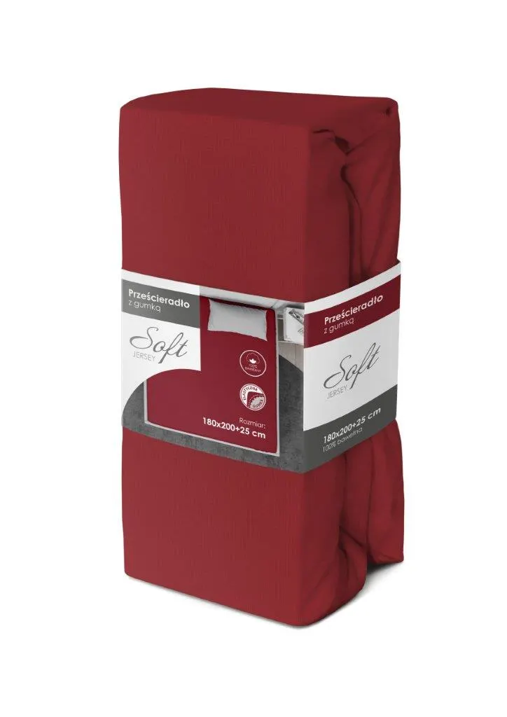 Prześcieradło z gumką SOFT 180X200+25 jersey bawełna czerwony Poduszka, Wystrój domu