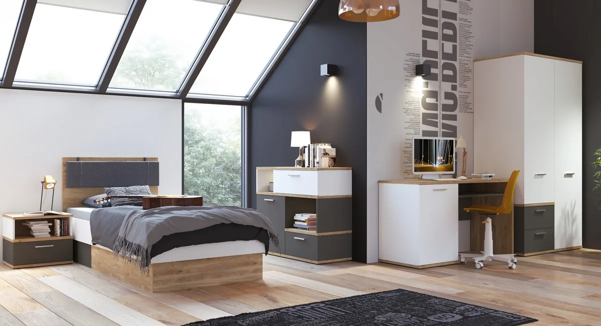 TWENTY TWEZ02 ŁÓŻKO 90 1S DĄB HONEY CASTELLO/BIAŁA ALPEJSKA/GRAFIT SZARY Wójcik - 6000000011713