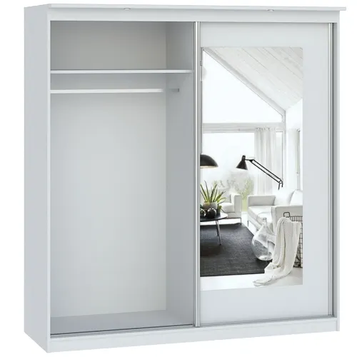 Szafa 2-drzwiowa z 2 lustrami MORTY 180cm drzwi przesuwne biała - INT_5001990BIP1
