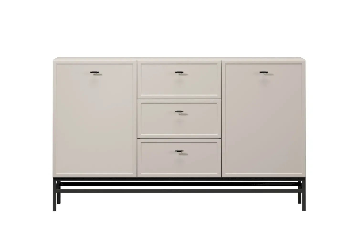 Komoda 2-drzwoiowa z 3 szufladami LORINI 150 - cashmere uchwyt T-bar czarny stelaż czarny