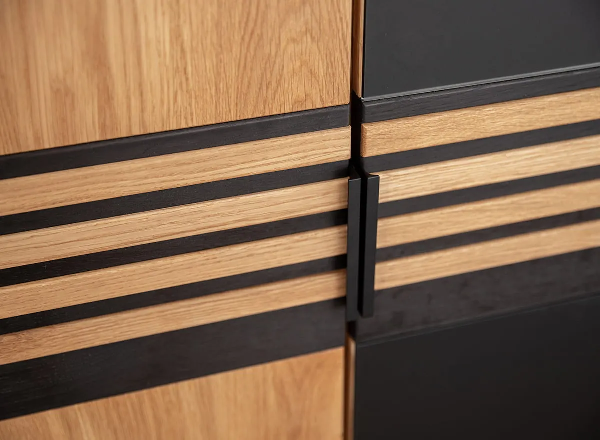 Szafa modułowa 5-drzwiowa ( pojedyncze drzwi szklane ) RAVELLO Dąb Olejowany, Czarny - ZIRAV05D01SZ