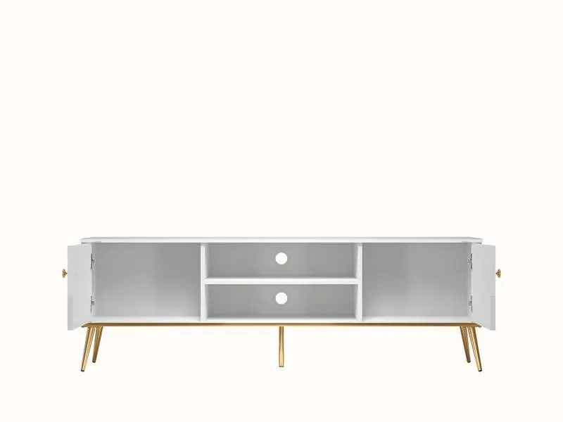 Szafka RTV 2-drzwiowa GOLDIN 06 biały połysk na złotych nogach - 1GOLD06-001