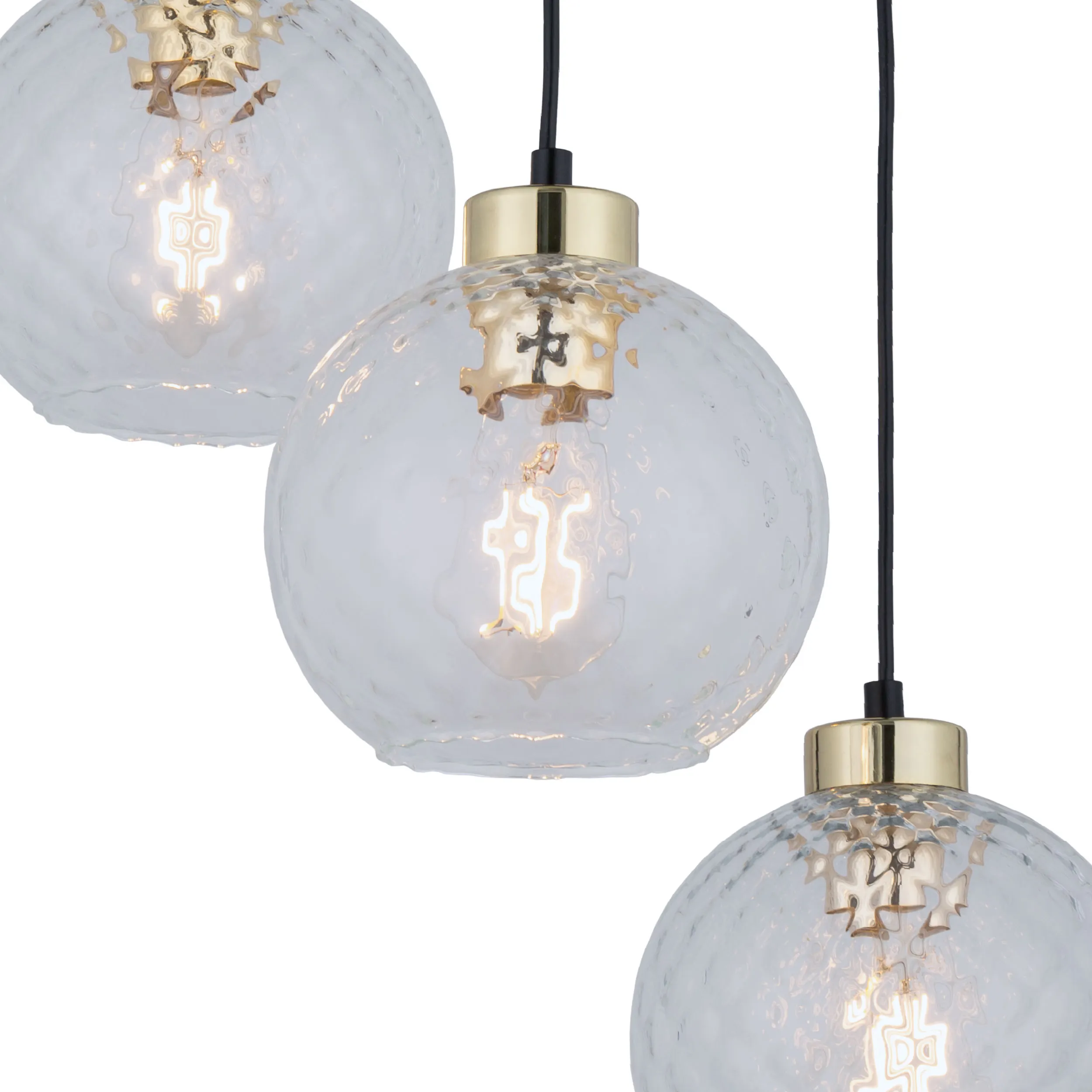 Lampa wisząca DEVON czarna ze złotymi elementami kryształowymi okrągłymi kloszami 110x42cm - TK_4586