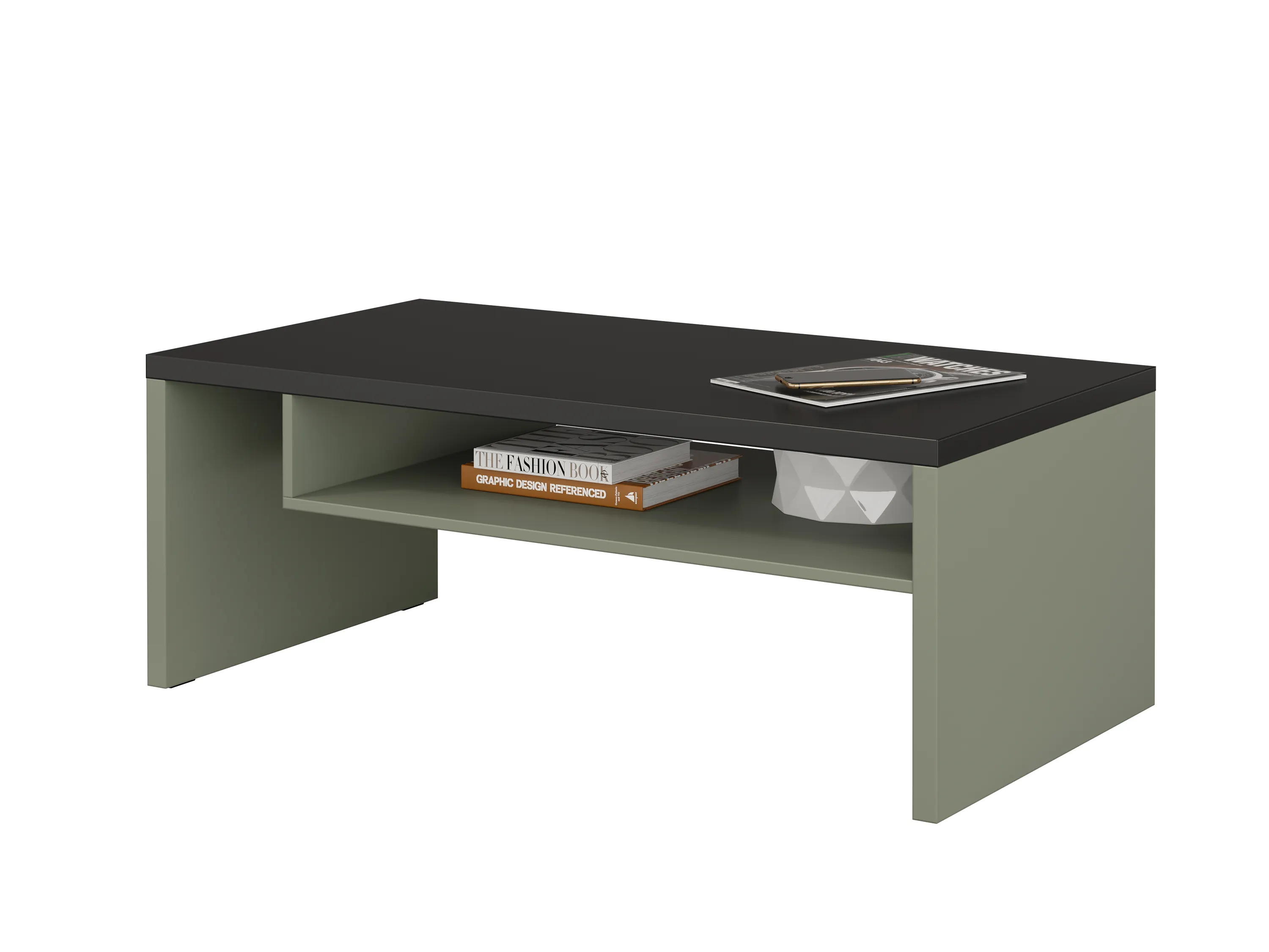 Stolik kawowy z półką CROSS 60x120 zielony/czarny blat - 24GWMY99