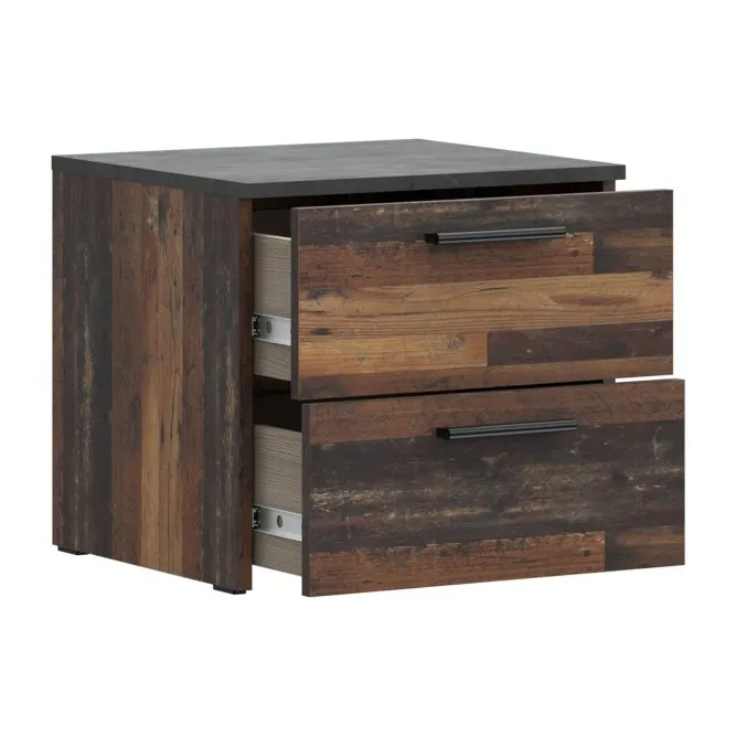 Szafka nocna CLIF z 2 szufladami - old wood vintage, beton — zdjęcie 3