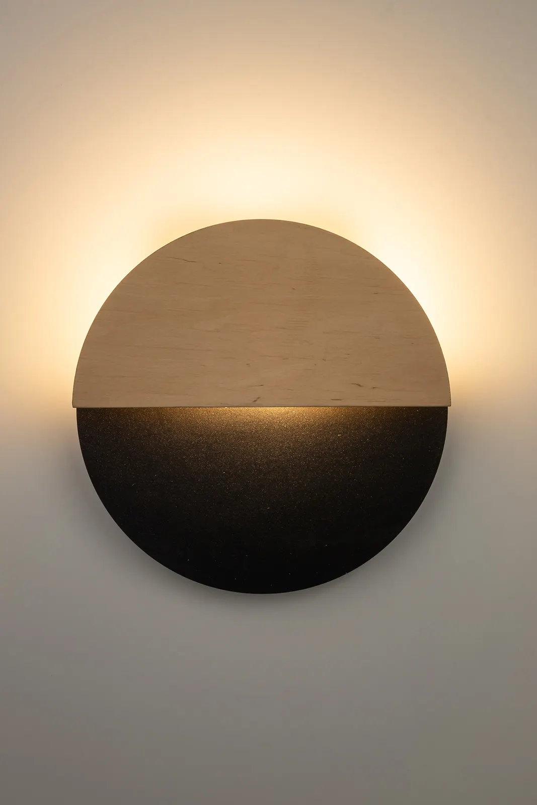 Kinkiet okrągły LUNAS czarny/dąb naturalny - SI_40861