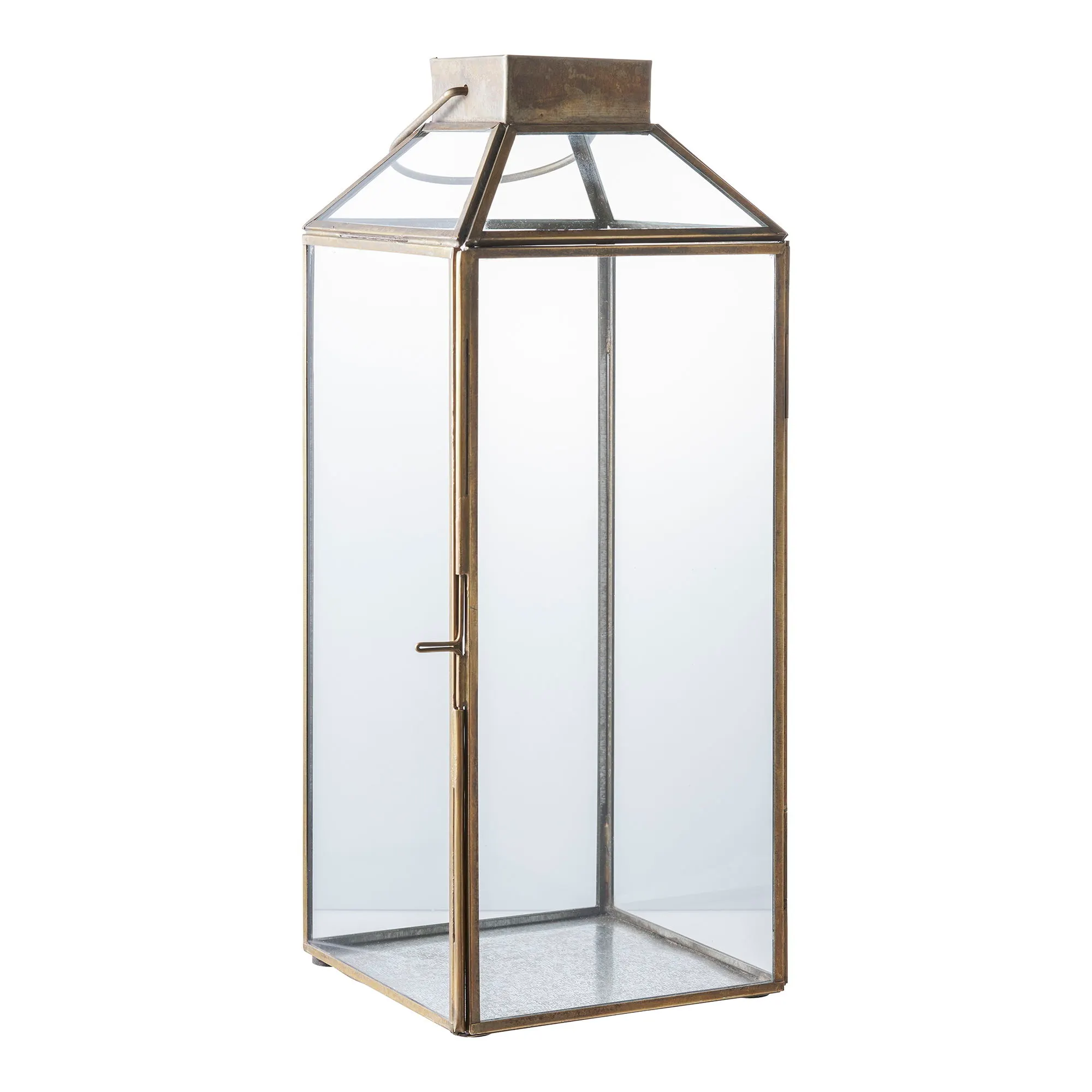 Latarnia MYSORE metal szkło szer.13 cm wys.35 cm wygląd antycznego mosiądzu