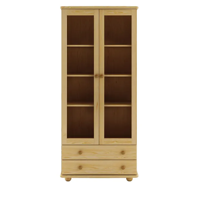 Witryna 2-drzwiowa z 2 szufladami KW115 S85 W190 G42 sosna dąb DREWMAX