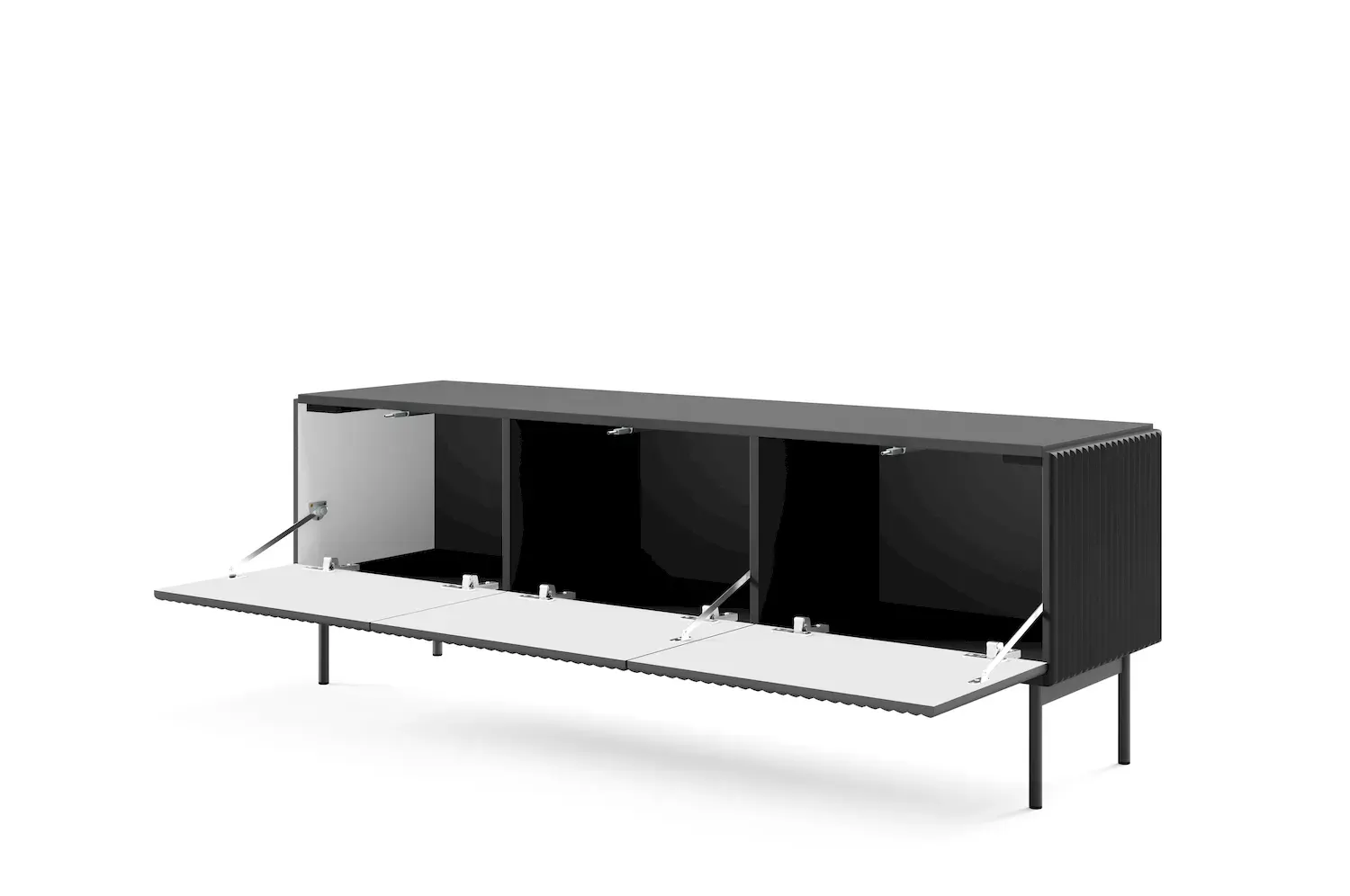 Szafka RTV 3-drzwiowa MUTI RTV 147 ryflowany front czarna - LA_MUTI_RTV_147_3D_CZARNY