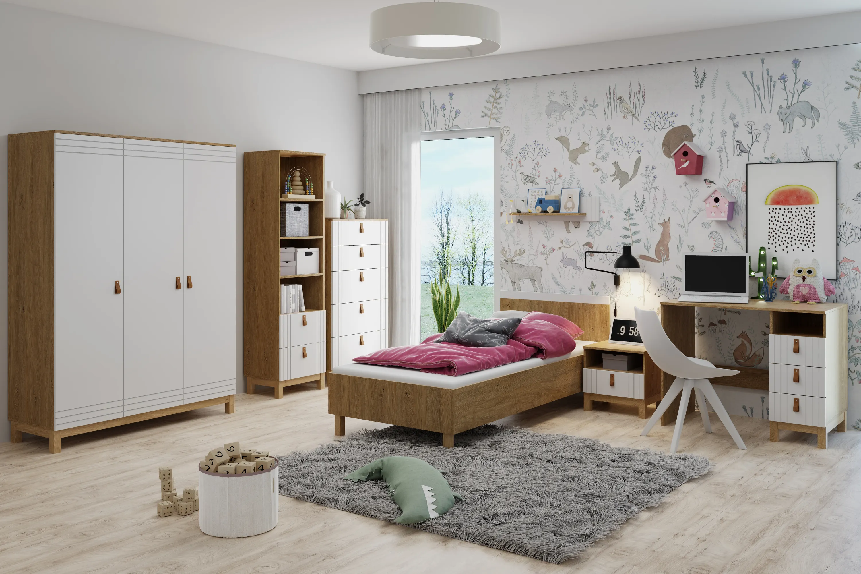 Biurko z szufladami MODERN 120 cm białe/dąb kamienny - BAN_MODB-8