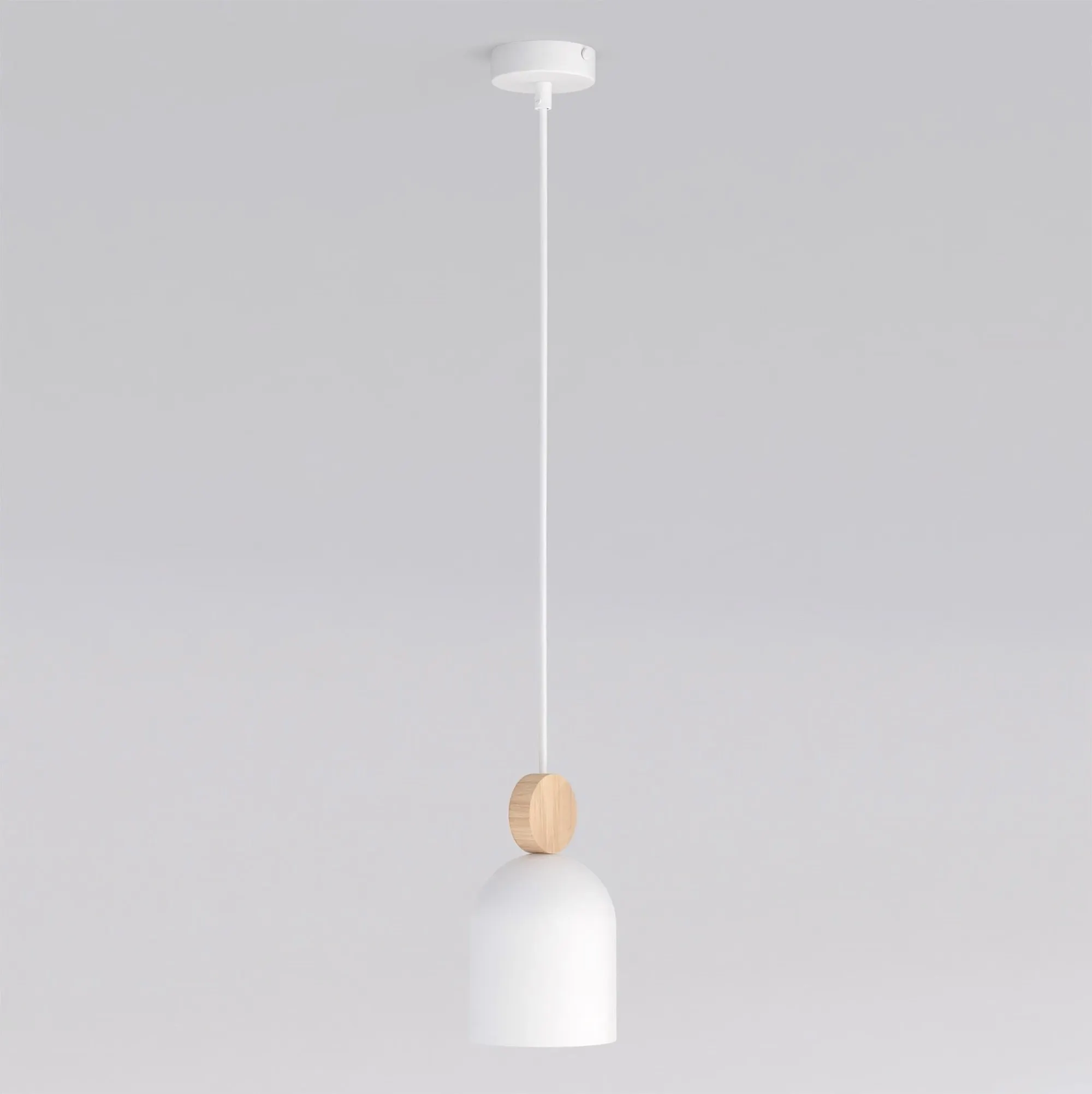 image lampa wisząca, kinkiet wiszący, metalowy klosz, drewniana dekoracja, biały kolor
