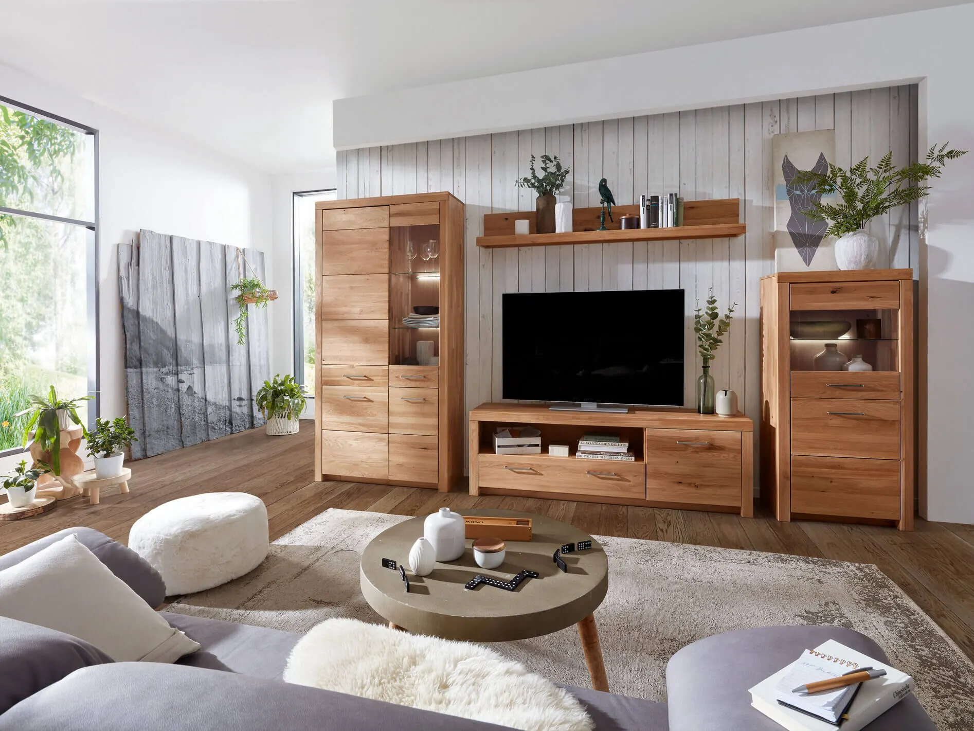 Szafka rtv z szafką i szufladą dębowa DOVE 170x56 - GK_1031691101