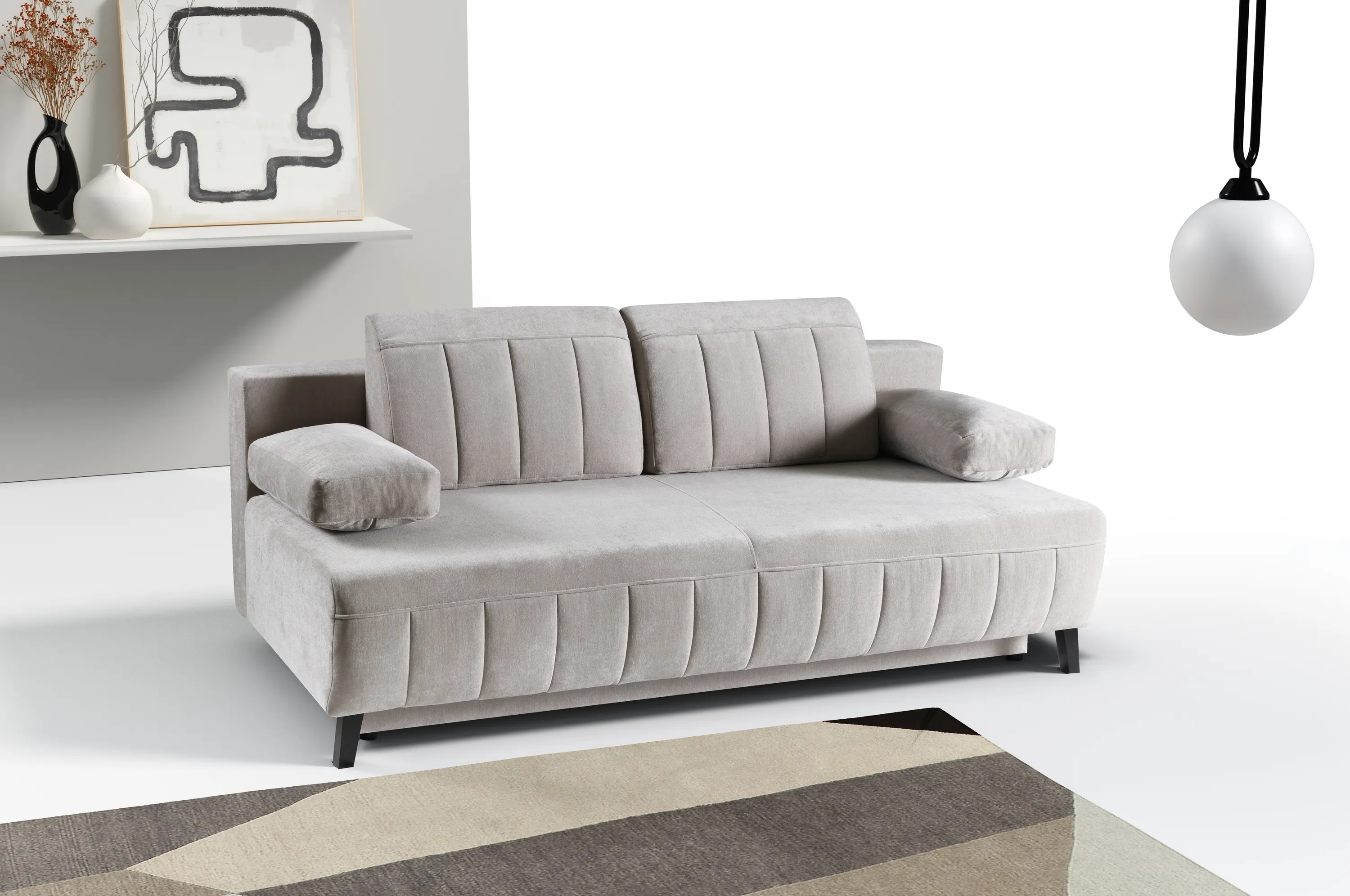 Sofa rozkładana z pojemnikiem ARUNA WIND 200 cm jasnoszara — zdjęcie 8