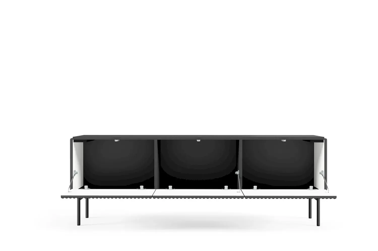 Szafka RTV 3-drzwiowa MUTI RTV 147 ryflowany front czarna - LA_MUTI_RTV_147_3D_CZARNY