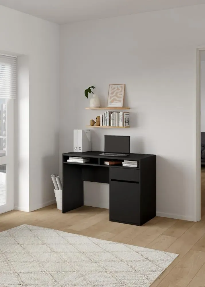 Biurko z szafką i szufladą FUNCTION PLUS 110cm czarny mat - TV_70488GMGM