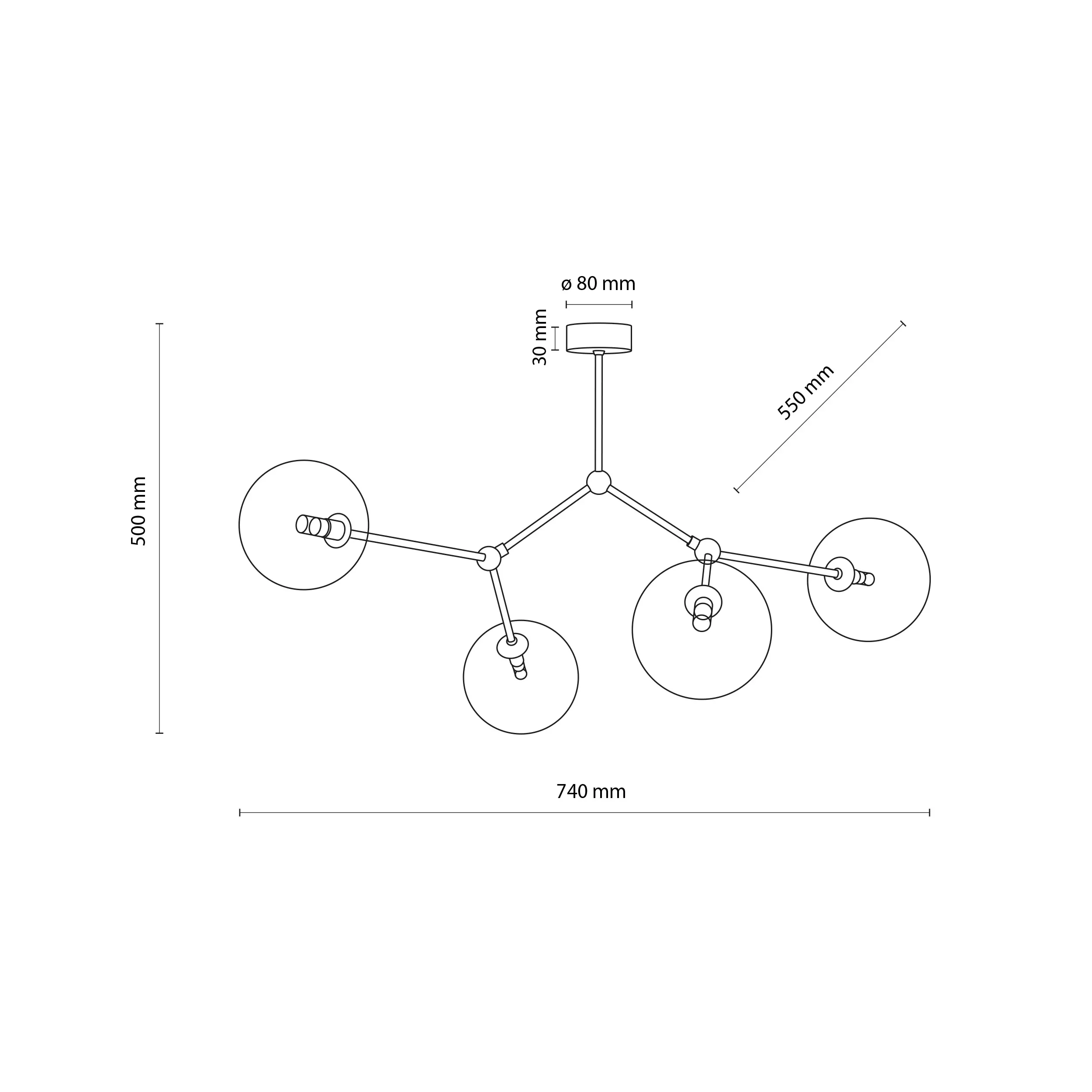 Lampa sufitowa FAIRY złota z transparentnymi szklanymi okrągłymi kloszami 70x55x50cm - TK_10070