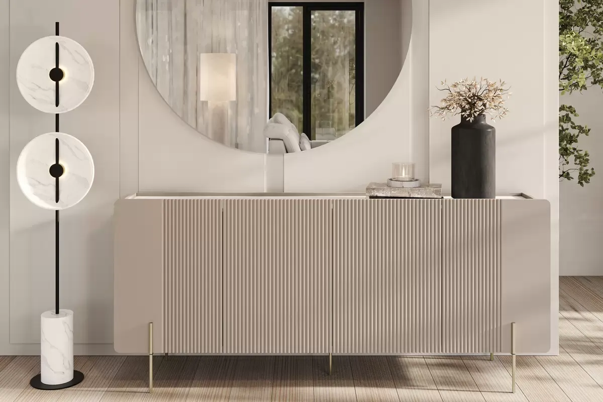 MALMI Komoda 200 4D - cashmere / crema bianca / złote nogi - B_162310