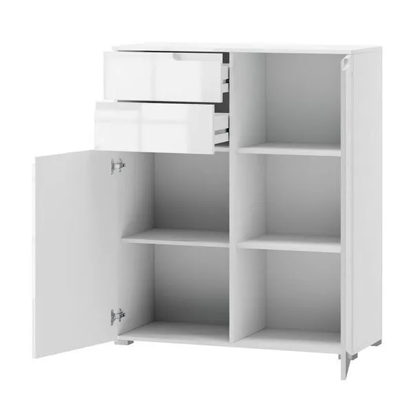 Komoda SELENE 7 2-drzwiowa z szufladami biały połysk 119x100x40cm - TH-100-0347