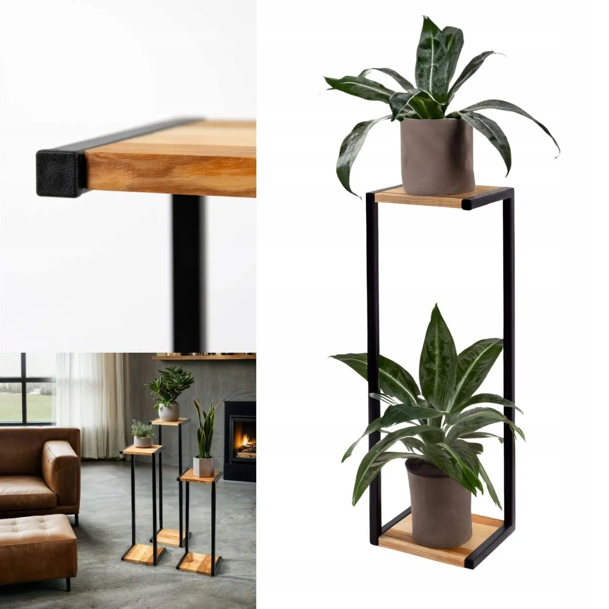 Kwietnik stojący metalowy AMIENS M czarny naturalny - LD_TZ000228