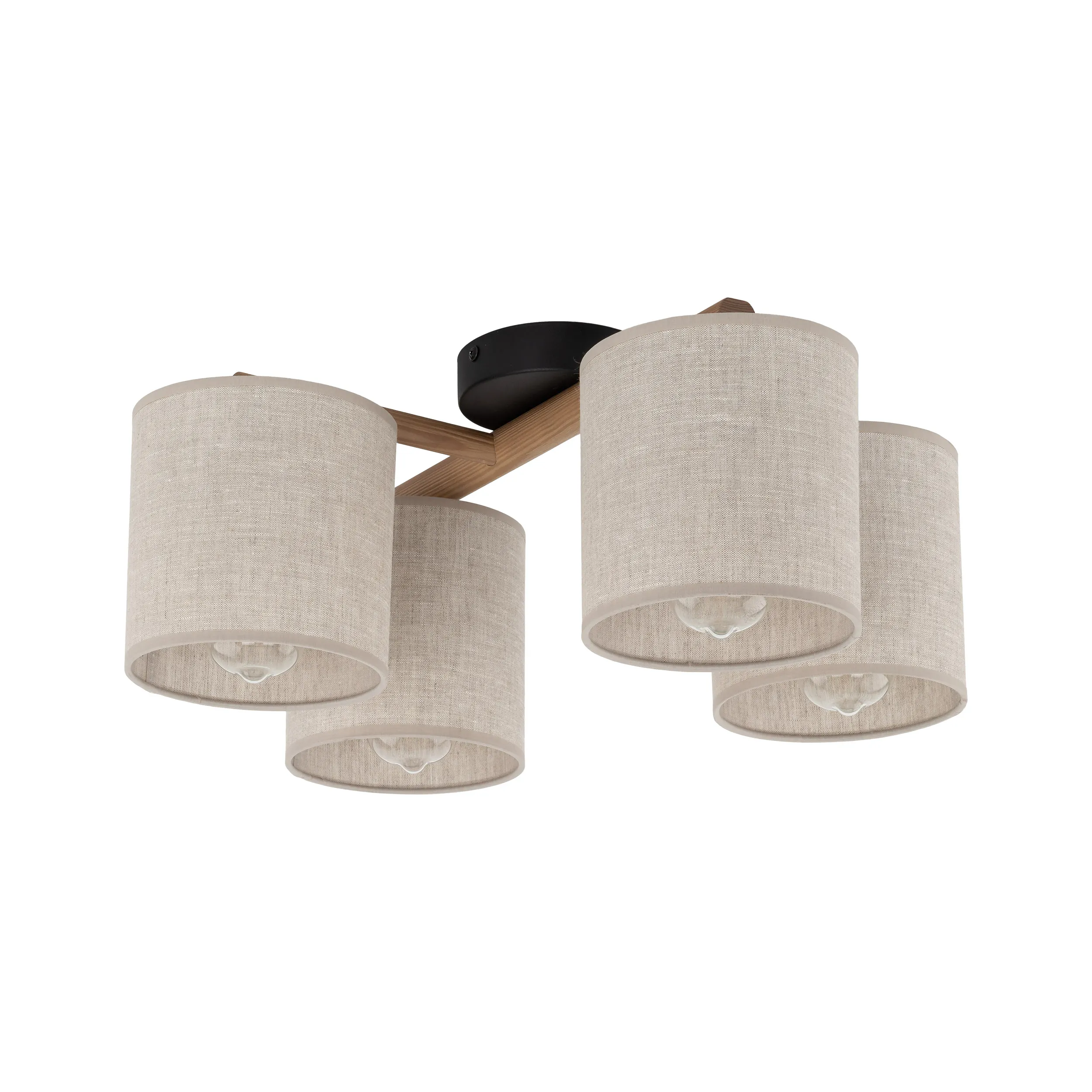 Lampa sufitowa DEVA NATURE czarna drewniane ciemne ramiona z brązowymi okrągłymi kloszami tkaniny 53x38x22cm