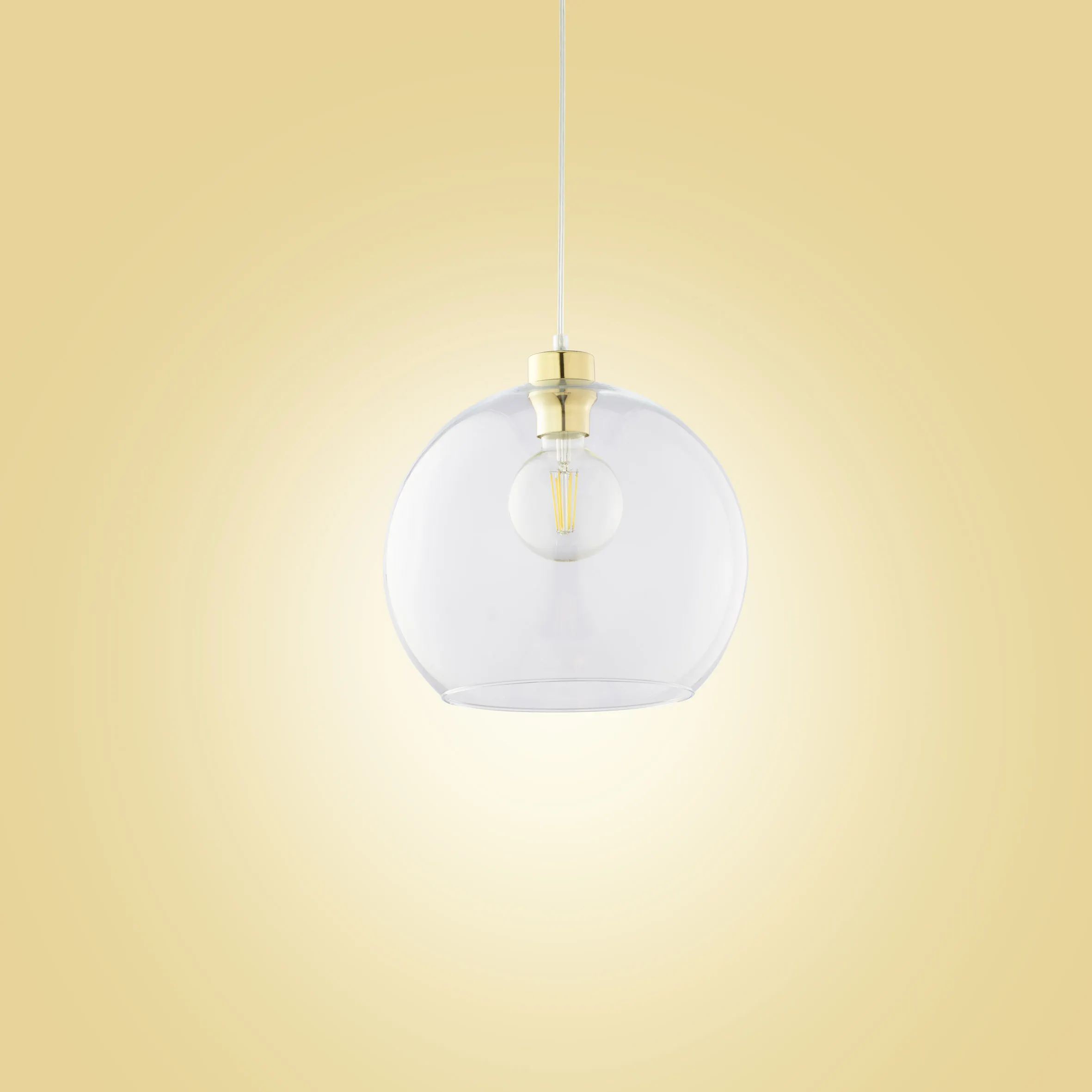 Lampa wisząca CUBUS złota z transparentnym szklanym okrągłym kloszem 175x30cm - TK_2742