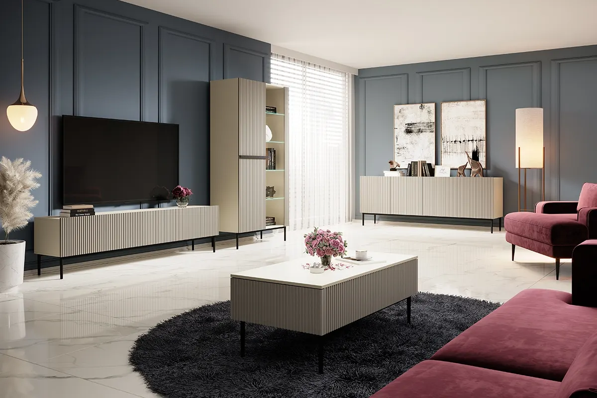 Witryna 2-drzwiowa NICOLE 100 - kremowa - czarny stelaż - B_148112