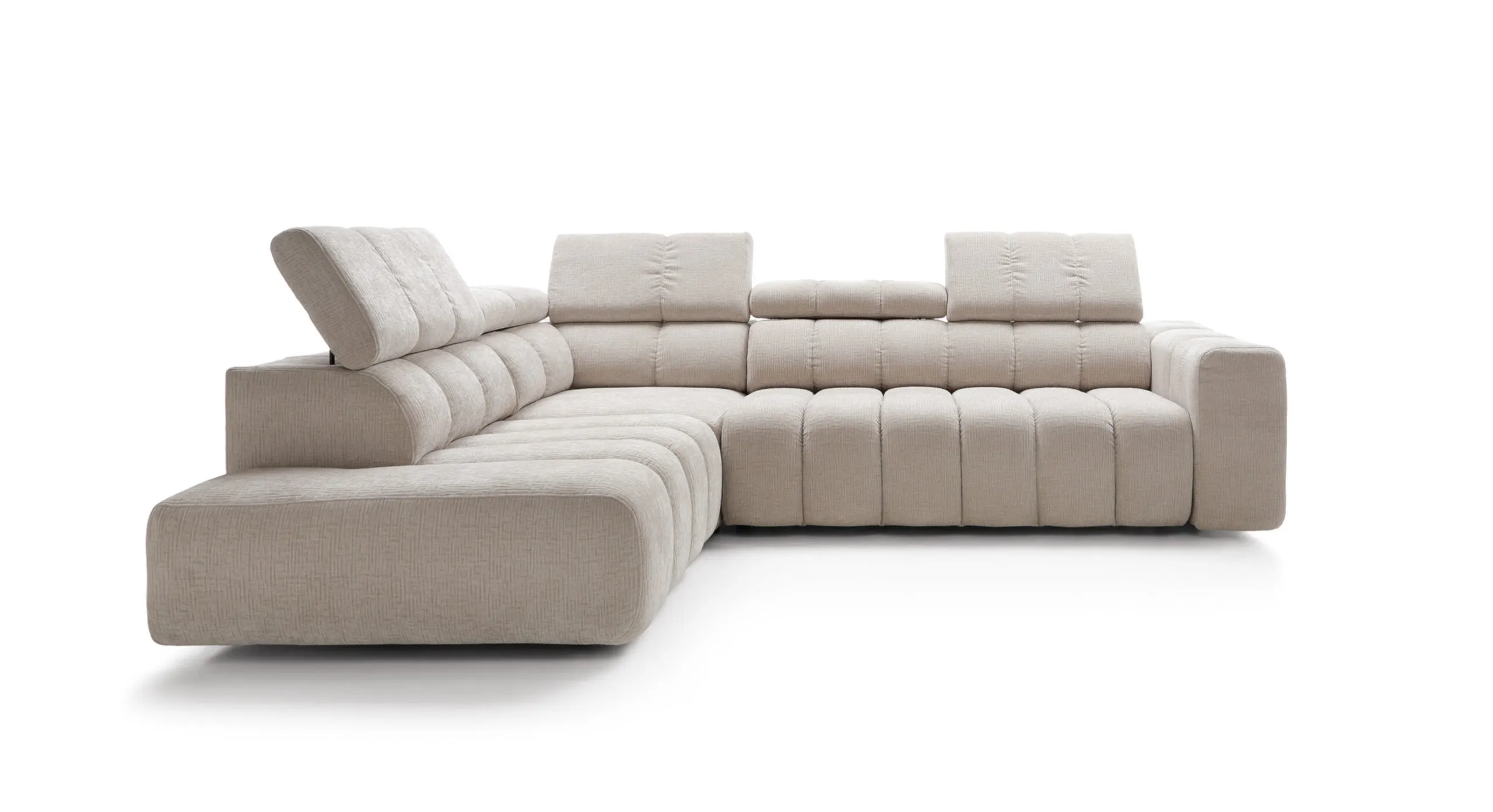 Narożnik modułowy ZURICH A2E-C-OTTR lewostronny, regulowane zagłówki - Tkanina Over The Horizon 08 beżowy - ZURICH_NAR_OTH08_L