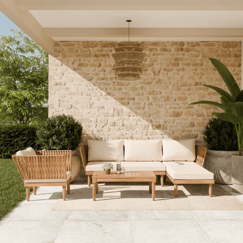 Zestaw ogrodowy wypoczynkowy SEMPLE 3-set drewniany kremowy Zenjoy - SEMPLE_KREMOWY