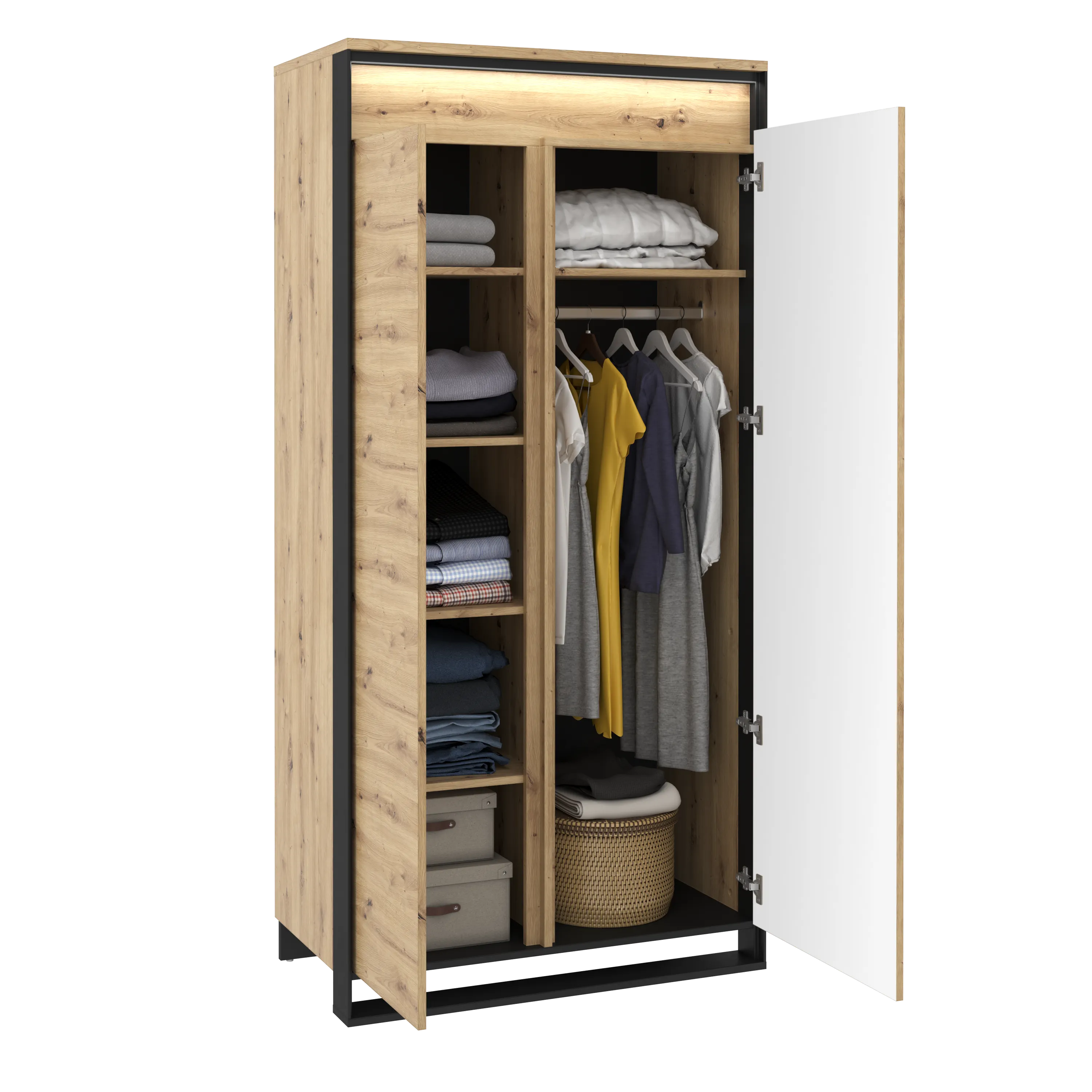 Szafa 2-drzwiowa 95cm LED Quant QA-01 dąb artisan/czarna - QA1DAC