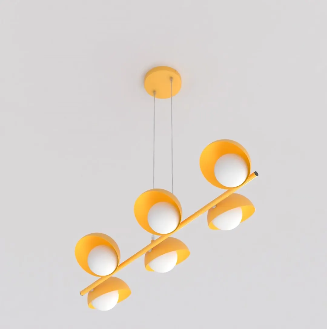 lampa wisząca, żółta, kule, metalowa, żółty odcień