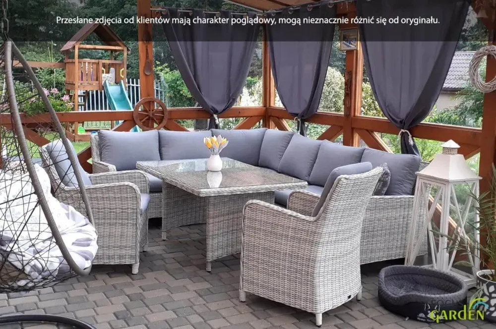 Narożnik ogrodowy modułowy MARYLAND DINING ze stołem technorattan jasnoszary - FG002439