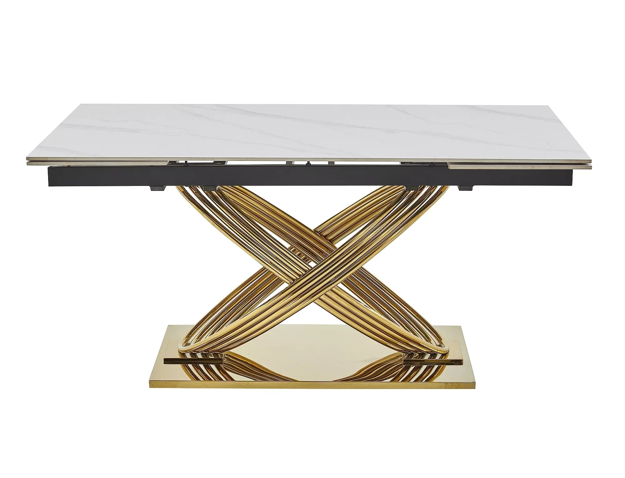 Stół rozkładany HERMES II 90x160(240) efekt marmuru biały połysk stelaż złoty - HERMESIIBZL160