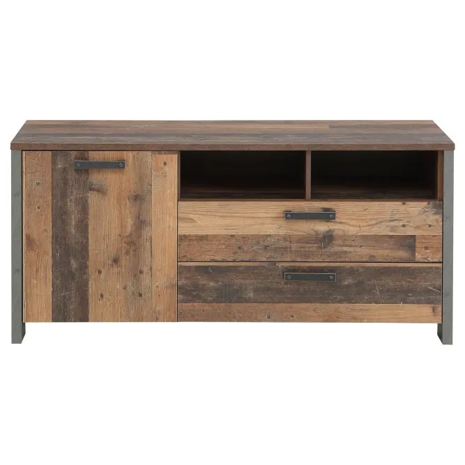 Szafka RTV CLIF z szafką i 2 szufladami - old wood vintage, beton