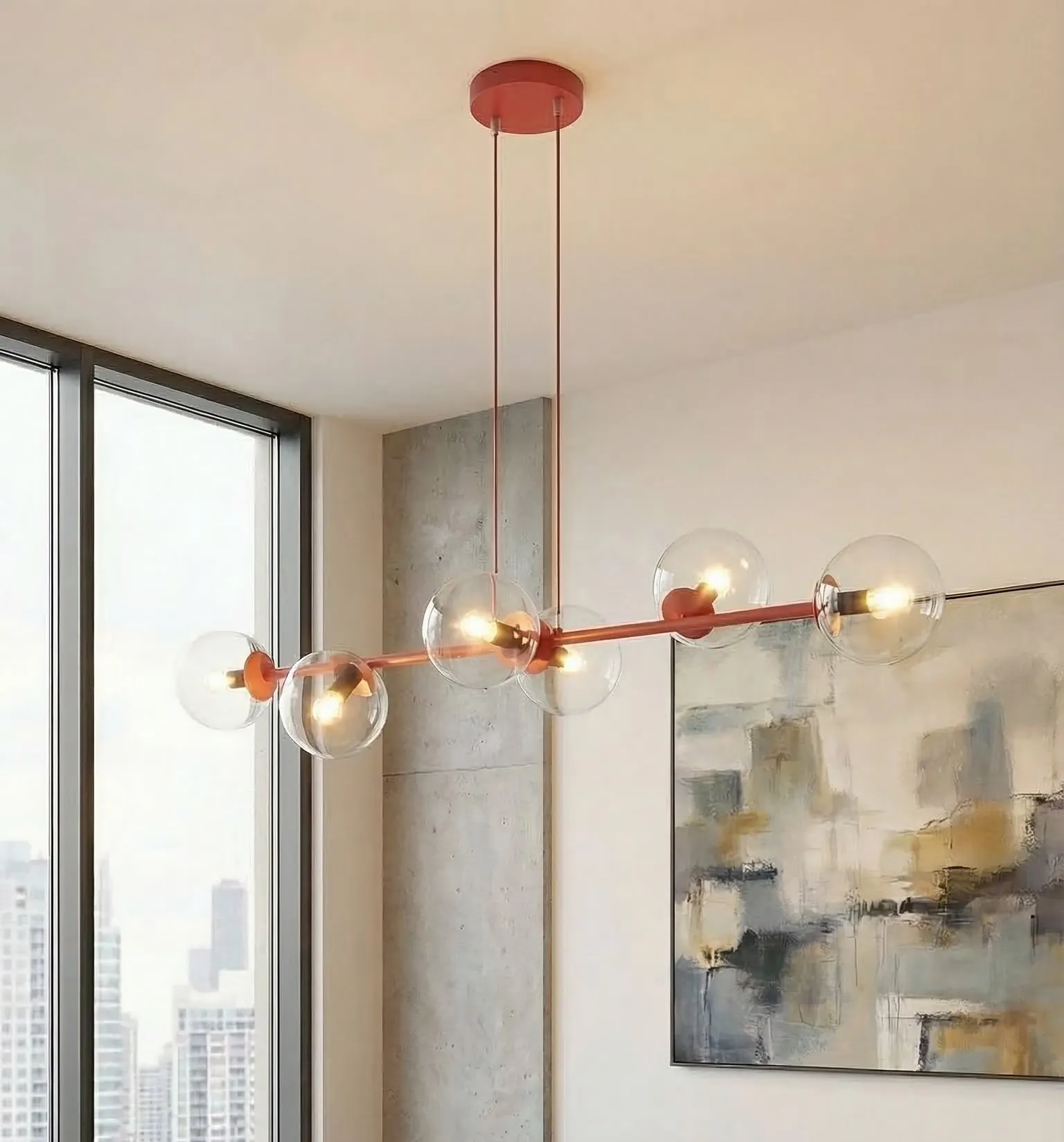 lampa wisząca, kryształowe żarówki, różowy kolor, balonowe szkła, nowoczesny design