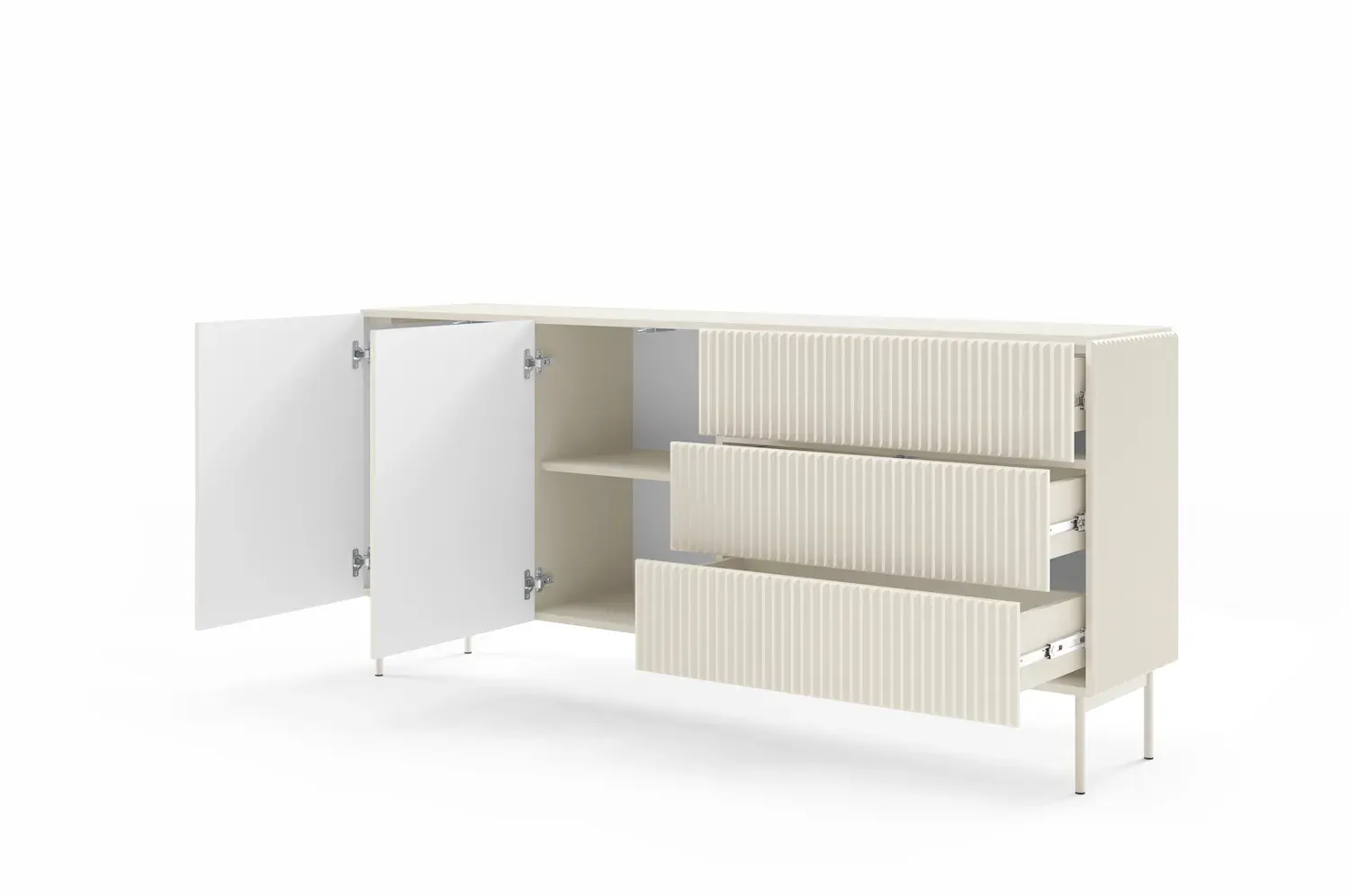 Komoda 2-drzwiowa z 3 szufladami MUTI 177 cm ryflowany front kaszmir - LA_MUTI_KOMODA_177_2D3S