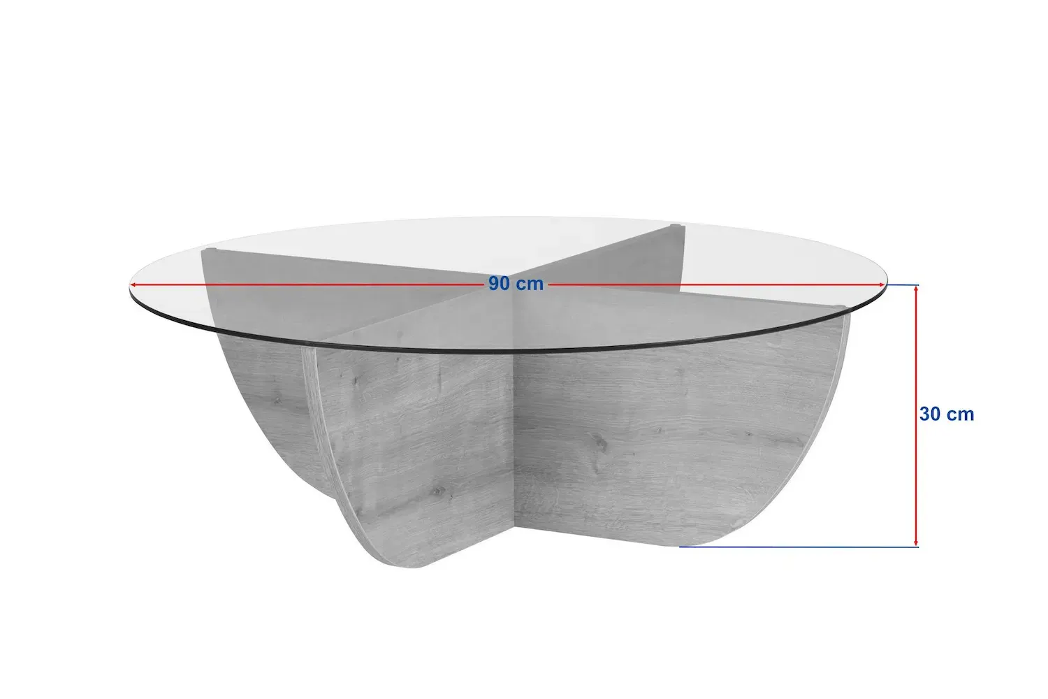 Stolik kawowy okrągły LIYA fi90 transparentny dąb sapphire - ASI_668NRD1126