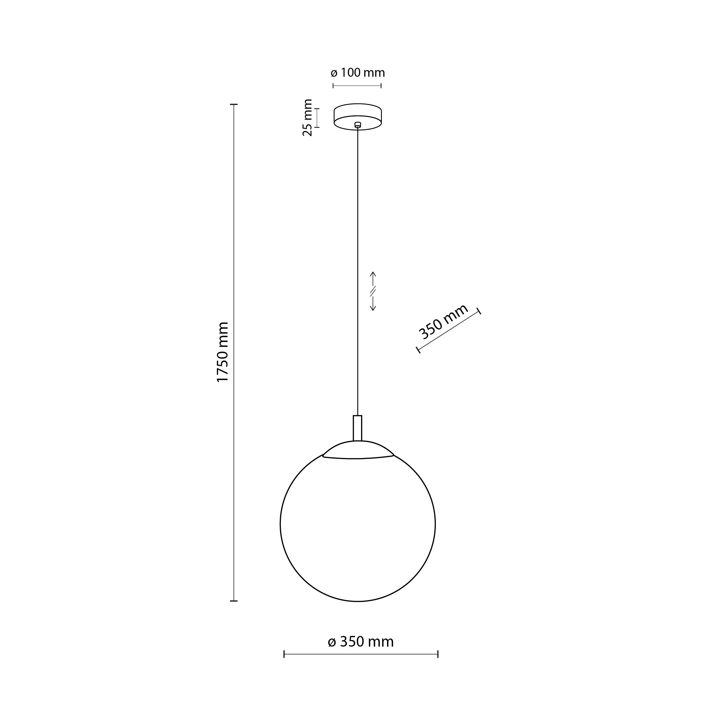 Lampa wisząca ESME na czarnej podstawie i przewodzie biały okrągły klosz 185x35cm - TK_5671