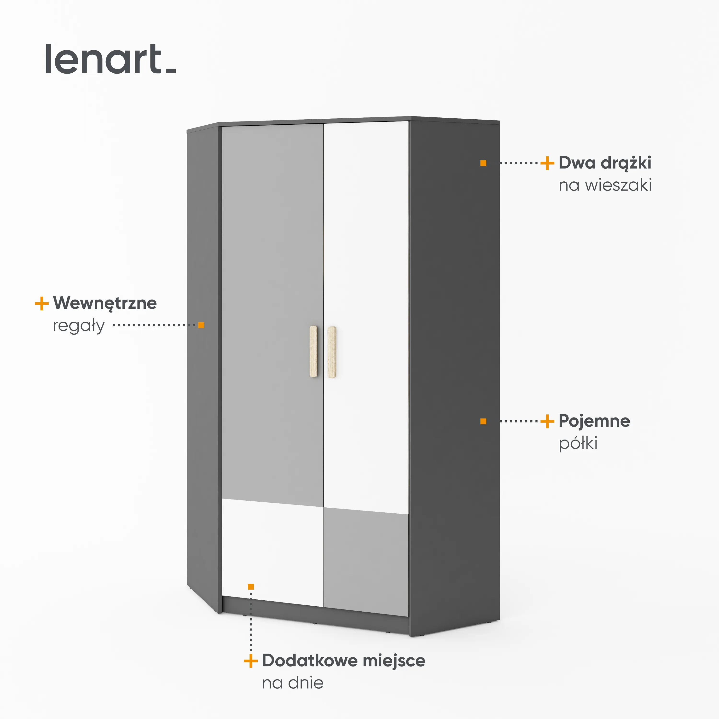 Szafa narożna Pok PO-01 95x95 grafit/buk ibsen/szary jasny - PO1GBS