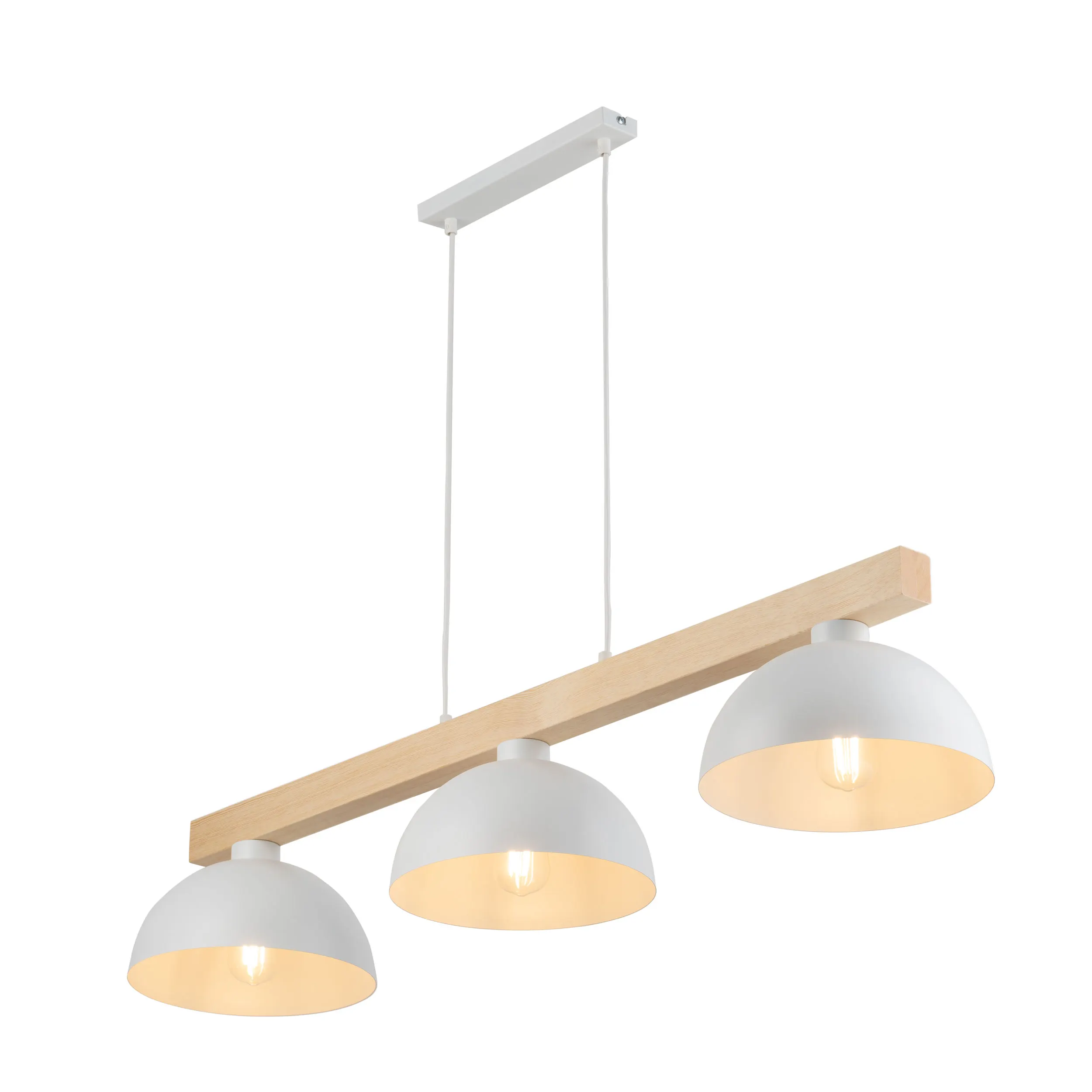 Lampa wisząca OSLO biała na drewnianej listwie potrójna 118x115x27cm