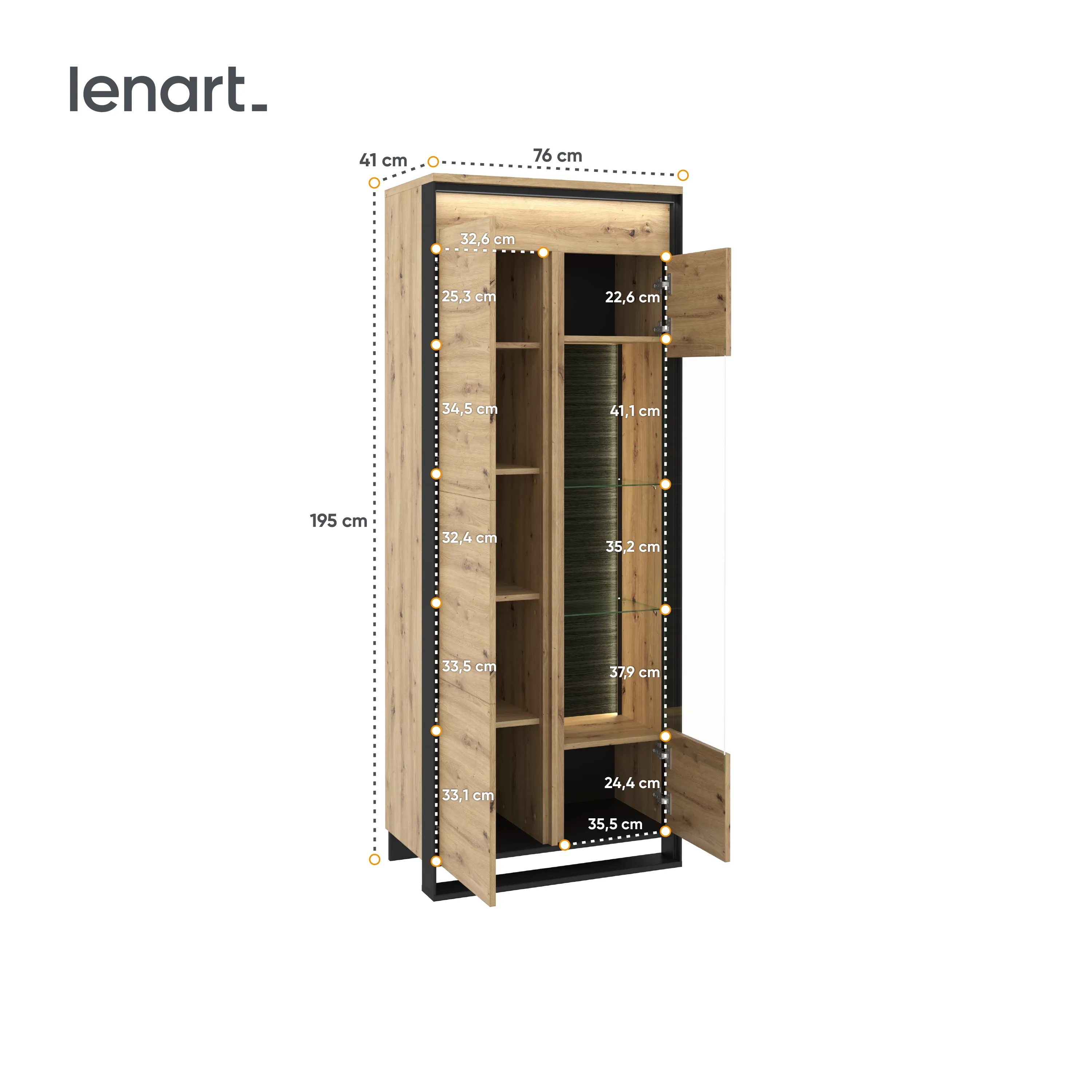 Witryna 2-drzwiowa LED 76cm Quant QA-03 dąb artisan/czarna - QA3DAC