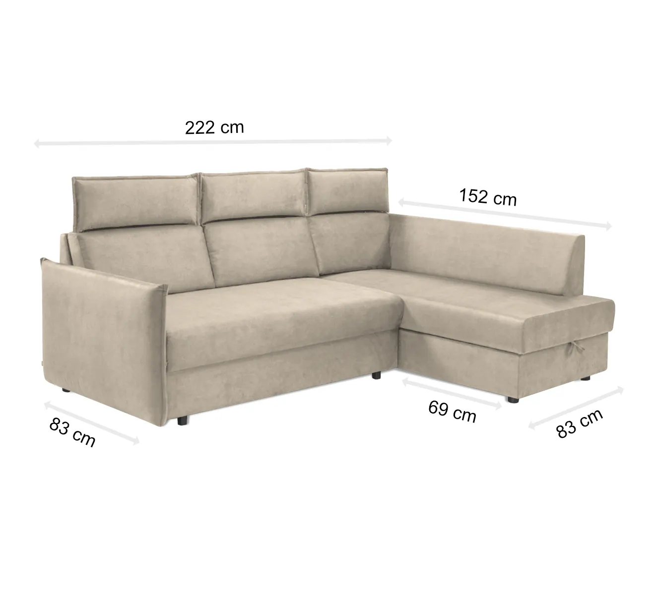 Narożnik z funkcją spania i pojemnikiem na pościel BEX NFPA L ZETTA 291 kremowy - BEX_NFPA_L_ZETTA_291