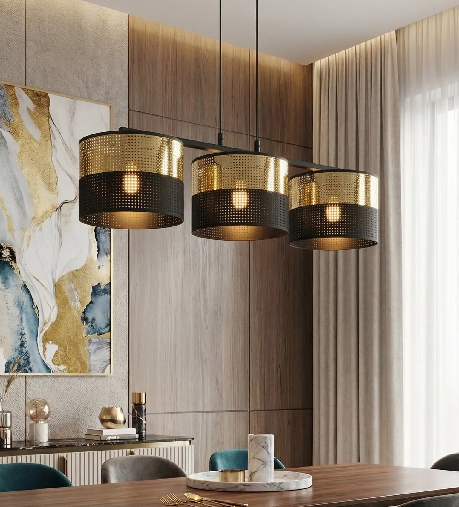 Lampa wisząca LUX 3 BL GOLD z abażurem czarna złota - 1649/3