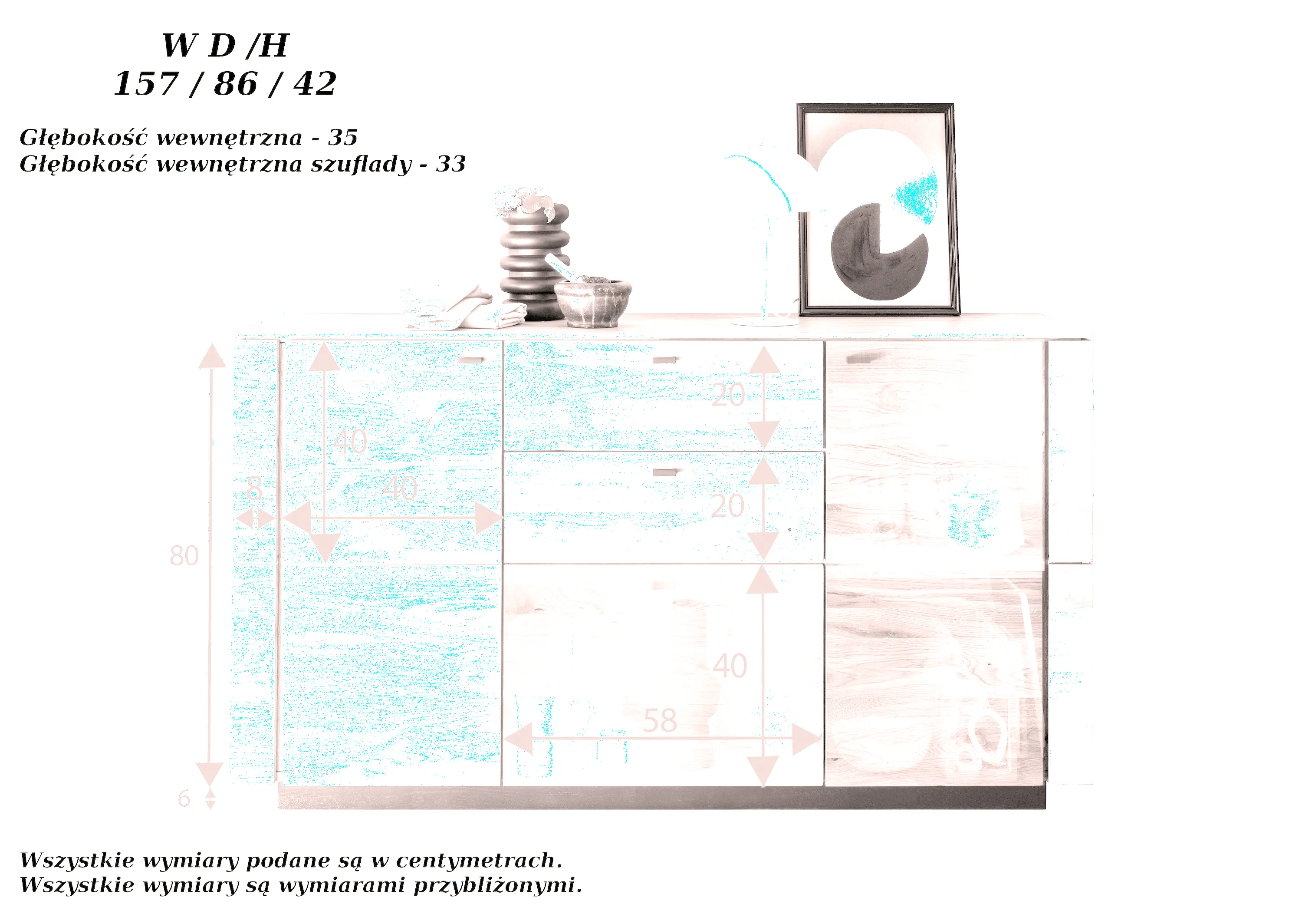 Komoda dębowa PRESENT 3-drzwiowa z 2 szufladami 157x86 - GK_103623060202