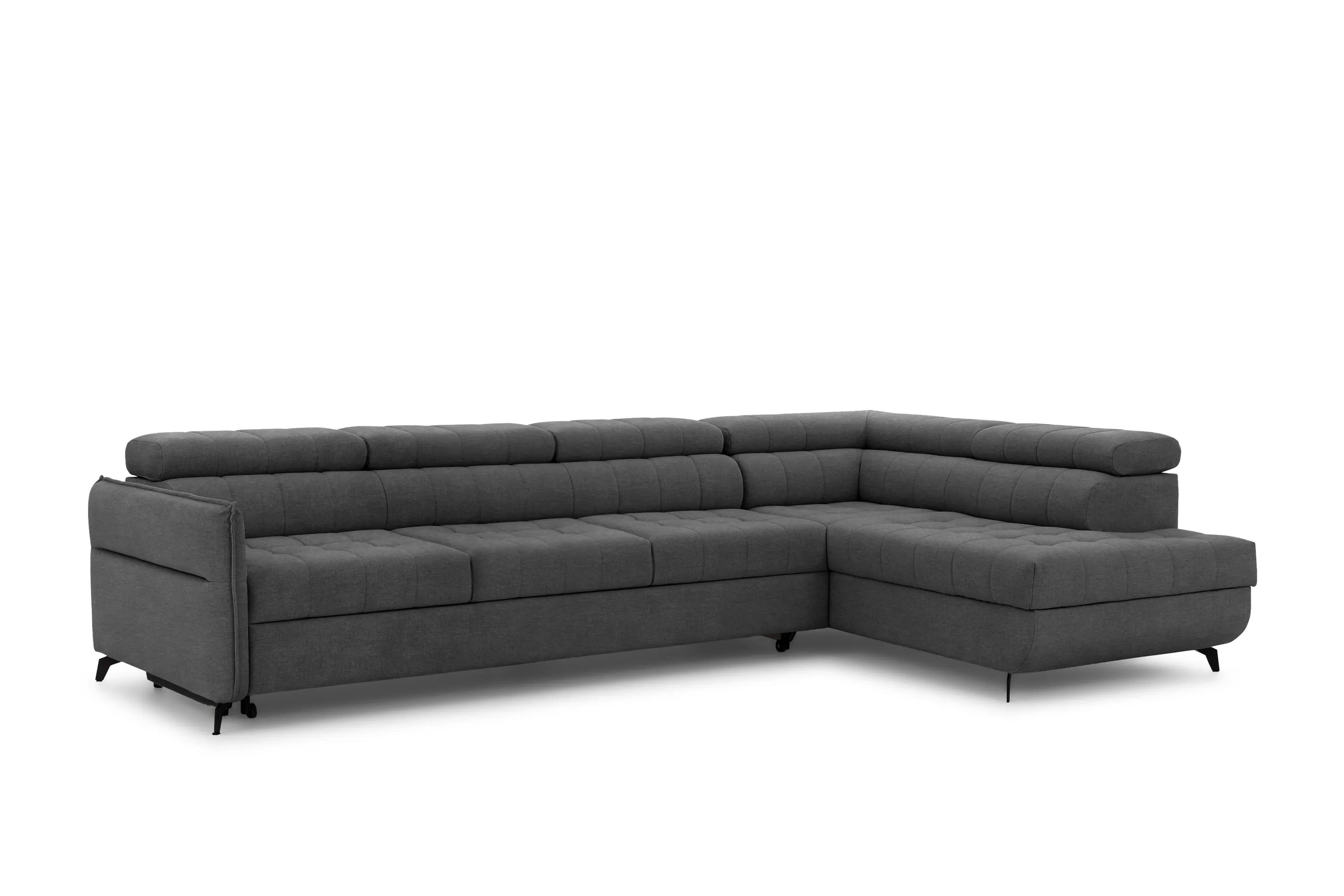 Narożnik prawostronny ELARIAS MAXI regulacja zagłówka i podłokietników tkanina Zetta 305 ciemnoszary Kanapa, Meble