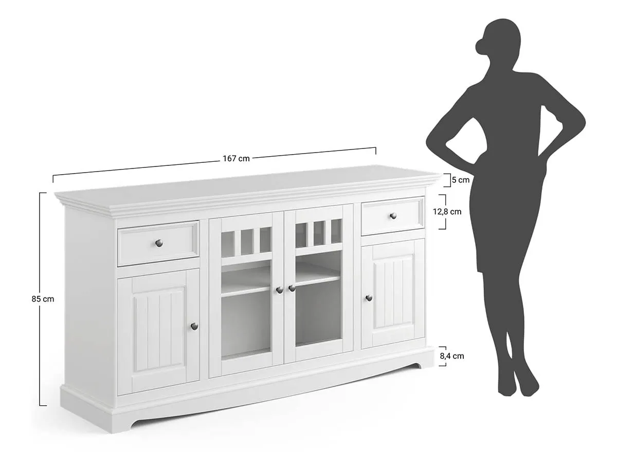 Komoda BELLUNO ELEGANTE 4-drzwiowa z przeszkleniem - biała - PL003B