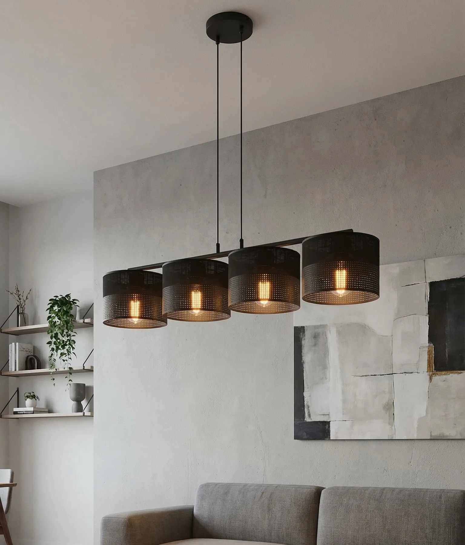 Lampa wisząca KARBON 4 BLACK z abażurami czarna - 1651/4